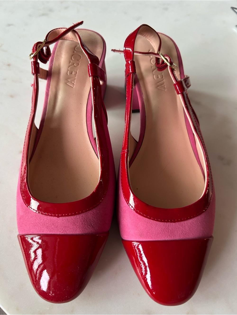 J. Crew Layne Pink and Red Slingback Pumps